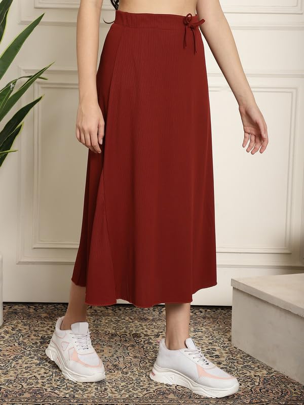 Image of NEUDIS Women Black Ribbed Flared Maxi Skirt