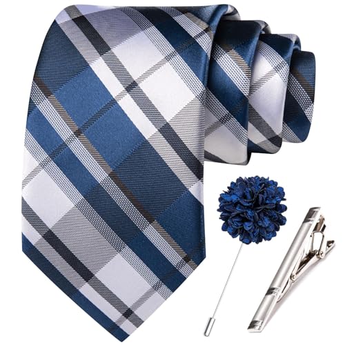 Image of Hi-Tie 63 inches Striped Paisley Extra Long Ties for Men Silk Necktie with Lapel Pin Tie Clip Big and Tall Men Formal Wedding