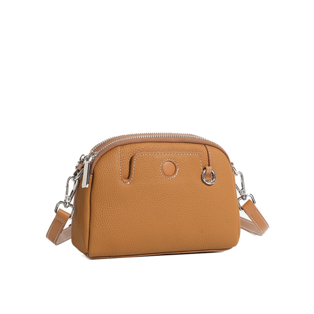 Bolso Bandolera Mujer de Cuero Flor Genuino, Gran Capacidad Bolso Diario con Monedero Mini, Elegante Bolso de Hombro Minimalista para Trabajo Marrón