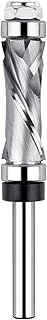Carbide Compression Flush Trim Router Bit 1/4" Shank with Top & Bottom Bearing, Extra Long 1-1/4" Cutting Length Pattern Template Flush Cut Spiral Router Bit for Wood Trimming