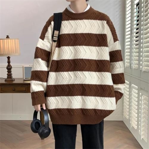 Men's Striped Knit O-Neck Sweater Pullover Loose Fit Streetwear Style Fashion Warm Winter Knitwear Top2