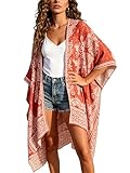 Breezy Lane - Traje de baño para mujer, kimono cover up, estilo bohemio, holgado, cárdigan de verano, ropa de playa bikini, ropa resort, D Orange, Talla única