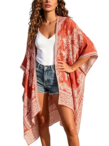 Breezy Lane Kimonos for Women Swimsuit Coverup Boho Cardigan Summer with Floral Print Beach Cover Up