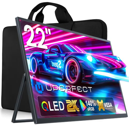 UPERFECT 22 Zoll 2K QLED Portable Monitor 2560x1440 QHD Display mit 180° Verstellbarem Ständer USB C Mini HDMI Eye Care Matter Bildschirm für Laptop PC PS-4/5 Switch/Xbo, VESA-kompatibel
