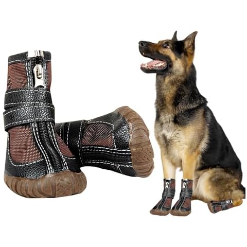 Large Big Dog PU Leather Sport Shoes Winter Waterproof Pet Dog Puppy Boots Non-Slip Pitbull Golden Retriever Rain Shoes (9(Width 2.3inch), Brown) Cover