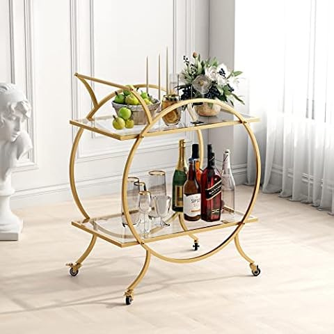 LORMITER Gold Bar Cart with Mirrored Shelves Cover