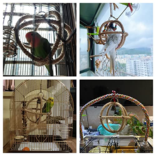Image of Parrot Globe Rope Swing Parrot Stand Perch Toy Portable (Large, Wood Color)