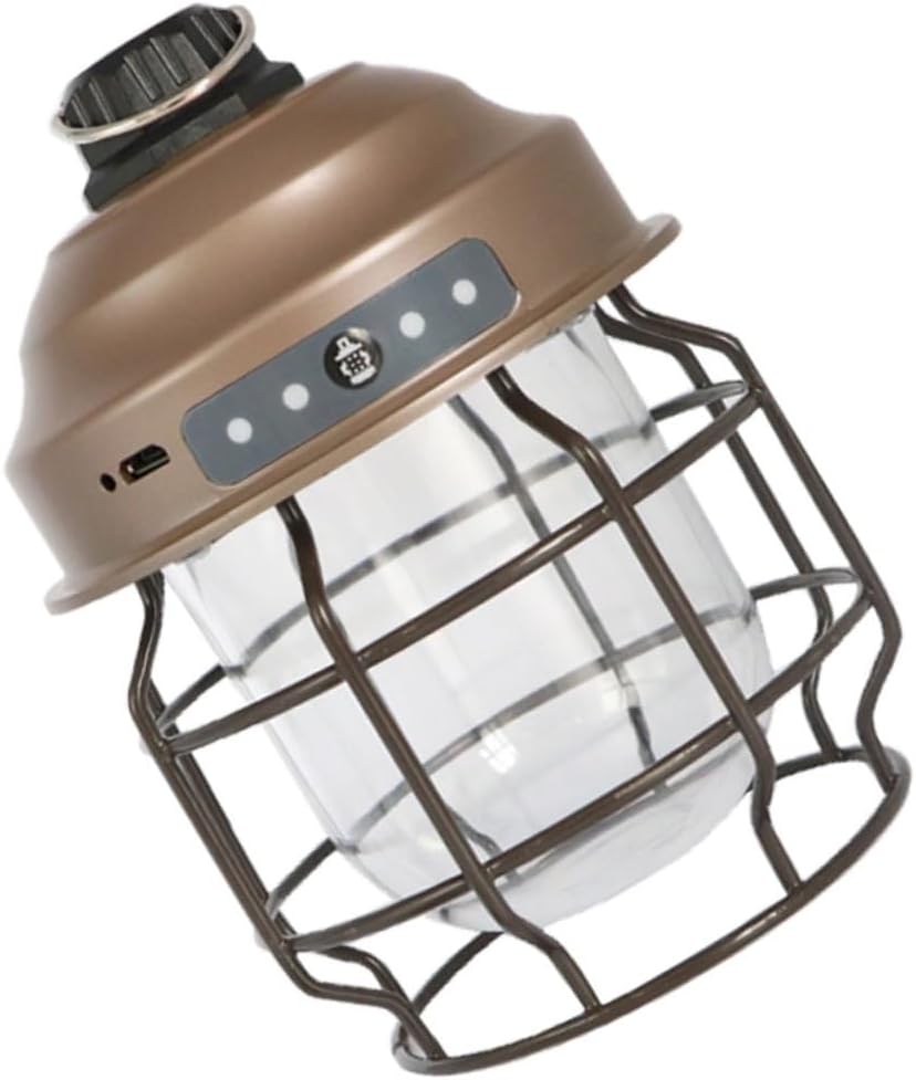Rechargeable Camping Lantern with Buckle Design Portable USB Charging Outdoor Light for Hiking Power Outages and Basement Use Vintage Style Brown Camping Lamp