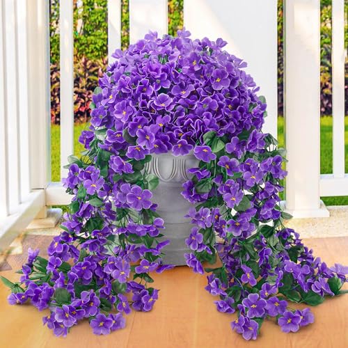 Der Rose 2 Packs Fake Hanging Plants Artificial Flowers for Outdoors Purple UV Resistant for Home Porch Balcony Garden Patio Decor Purple- a