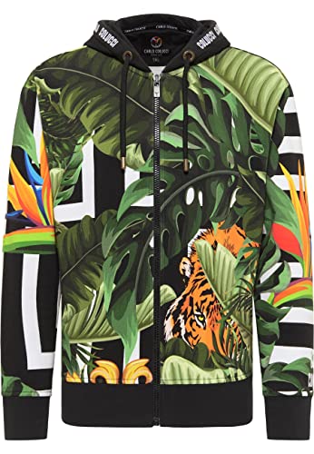 Carlo Colucci Bunt Bedruckte Tropical Sweatjacke, Croze, Schwarz, S