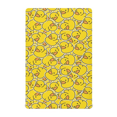 Crib Sheets for Boys Girl Cartoon Duck Neutral Mini Crib Mattress Sheets Fitted, Rubber Ducky Toddler Baby Sheets for Crib Mattress Soft & Breathable 39 * 27 * 5In