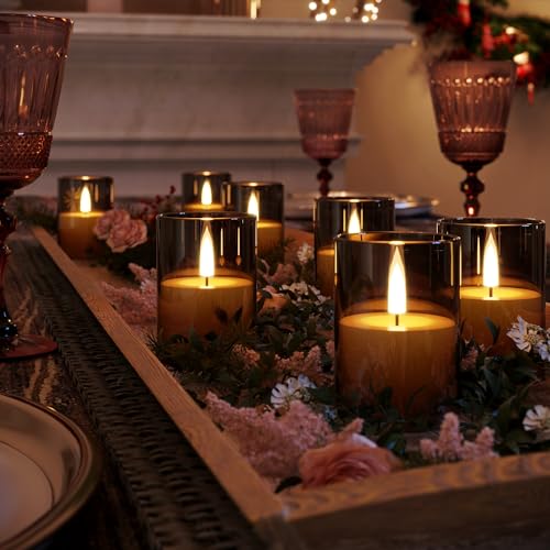 Image of 12Pack Flameless LED Candles with Timer, Battery Operated, Black, 2 inchx3 inch | Small Pillar & Votive Candle with Realistic Flickering Warm Glow for Centerpieces, Wedding Tables, Holiday, and Home Decor