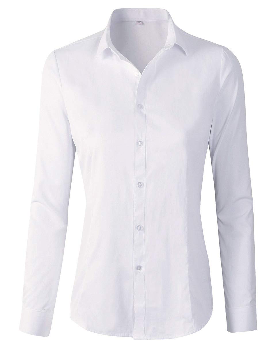 Women's Basic Long Sleeve Button Down Shirt Work Wear