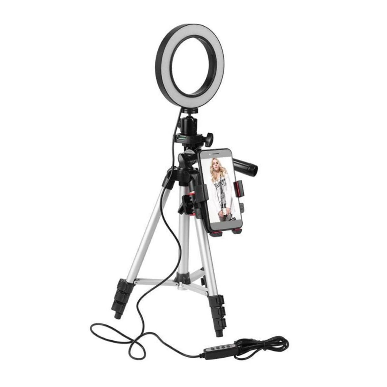 COLLBATH Support De Téléphone Léger 5 7 Pouces Trépied Pince pour Diffusion 3 Modes D'éclairage 11 Niveaux De Luminosité pour Le Vlogging