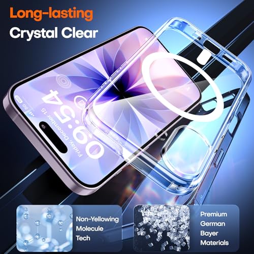 Image of TAURI for iPhone 17 Case, Compatible with MagSafe, Clear | with Screen Protector, Not-Yellowing Military-Grade Protection, Shockproof Slim Magnetic Case for iPhone 17