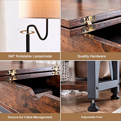 Image of Dungoo Rustic Floor Lamp with Table Storage End Table with Charging Station