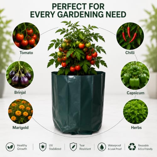 Image of Go Garden Grow Bags for Plants 12 x 12 Inch (Pack of 20) | UV Protected Plastic Nursery Grow Bags | Heavy Duty Black Poly Plant Bags