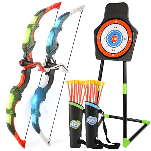 Bow and Arrow Set for Kids, 2-Pack LED Light Up Archery Set...