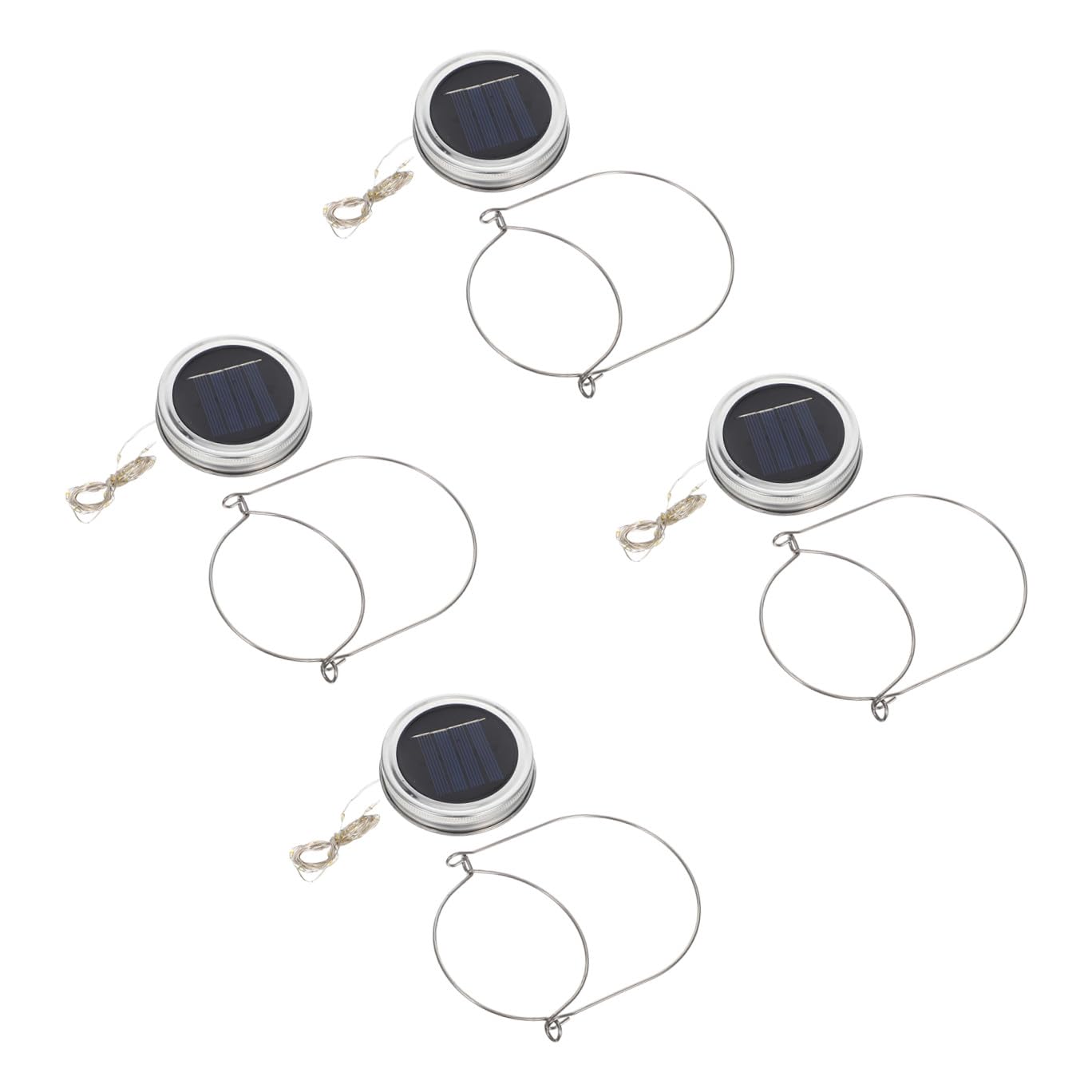 Set 4 Coperchi per Luci a Stringa Solari da 2m 20 LED in Alluminio e Acciaio Inox, Copertura per Barattoli da Giardino Luce Calda per Decorazioni Esterne e Atmosfera Romantica
