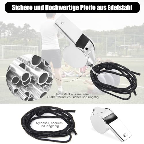 heedpeiur 5 STK Trillerpfeife Sportunterricht Pfeife Schiedsrichterpfeife Edelstahl Pfeifen Sport Signalpfeife mit Schlüsselband Whistle Kinder Sportpfeife Lauter Klangpfeife für Trainer Beamte – Bild 3