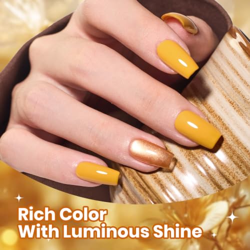 Image of Beetles Fall Gel Polish Set, Retro Honey Gold Glitter Cat Eye Soak Off Gel | 6 Colors Mustard Yellow Amber Brown With Shimmer And Magnetic Effects, UV LED Cure DIY Manicure