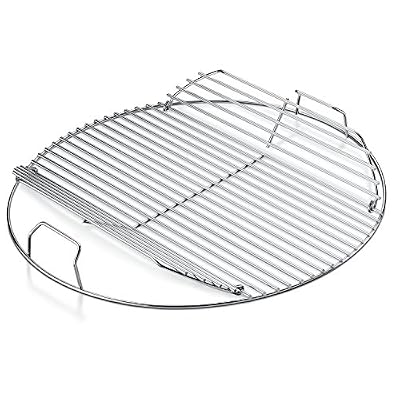 Weber 22-Inch Round Hinged Cooking Grate – Stainless Steel Replacement for Weber Charcoal Grills with Flip‑Up Sides, Easy Charcoal Access