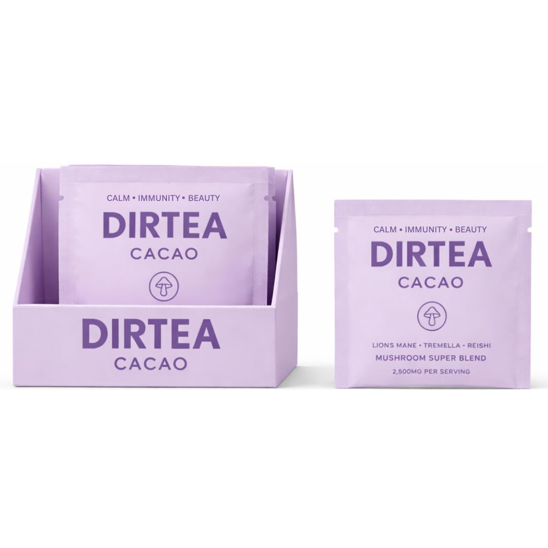 DIRTEA Cacao Sachets (7 x 6g) – 2,500mg Organic Lion’s Mane, Reishi & Tremella with MCT & Moringa – Vegan & Non-GMO