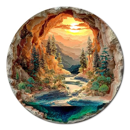 Rompecabezas KAAYEE para adultos, 1000 piezas, tema Bosque y Sol, circular, cartón, 26,6 pulgadas, difícil y desafiante, decoración para pared y hogar, regalo miniatura 1