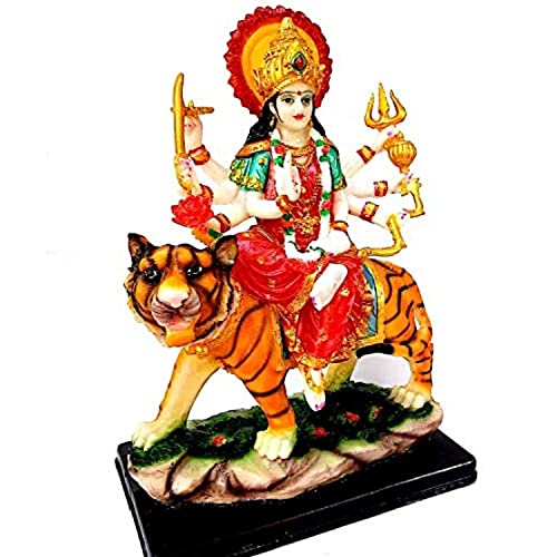 Statue de Maa Durga Devi 28 cm idole en résine dorée pour autel indien