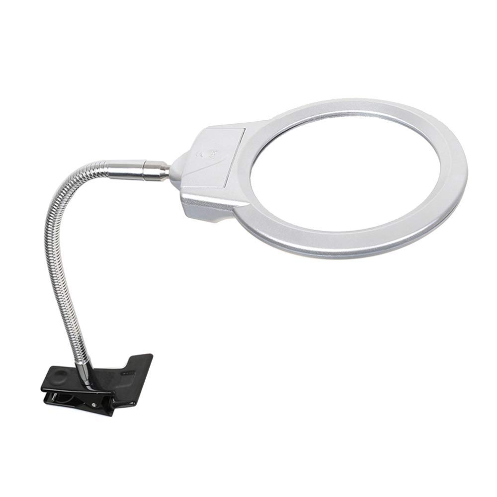 Loupe de bureau LED argent Wisdom avec double grossissement 2,5x et 5x en métal