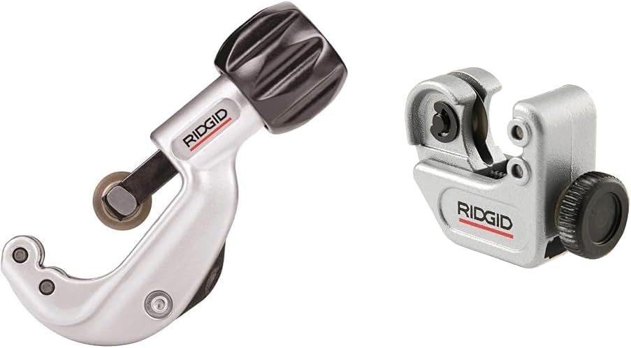 RIDGID 31622 Model 150 Constant Swing Tubing Cutter, 1/8-inch to 1-1/8-inch Tube Cutter, Small & 32975 Model 103 Close Quarters 1/8" To 5/8" Copper, Aluminum, Brass, And Plastic Tubing Compact Cutter