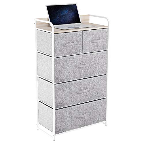Yitahome Fabric Dresser With 5 Drawers - Storage Tower With Large Capacity, Organizer Unit For Bedroom, Living Room & Closets - Sturdy Steel Frame, Wooden Top & Easy Pull Fabric Bins (Light Grey) #TOP4
