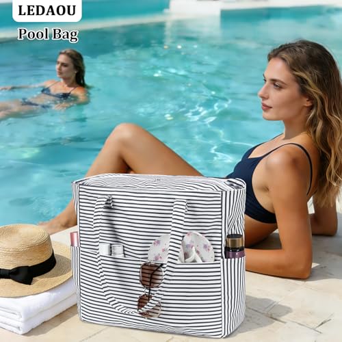 Image of LEDAOU Beach Bag Waterproof Sandproof Women Beach Tote Pool Bag with Zipper for Swim Gym Grocery Travel with Wet Pocket | Sandproof