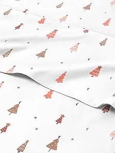 Full Christmas Tree Sheet Set - Holiday Xmas Pattern Bedding Set - Deep Pockets - Snug Fit - 4 Piece - Wrinkle Free & Easy Care - Comfy Festive Winter - Holiday Sheets for Women, Men, Kids and Teens