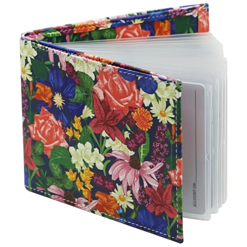 Leather Card Holder Wallet for Women Men,RFID Bifold Wallet with 24 Card Slots and Large Cash Compartment, Multifunctional Stylish Card Holder Organizer, Small Compact Photo Album-Flower Garden