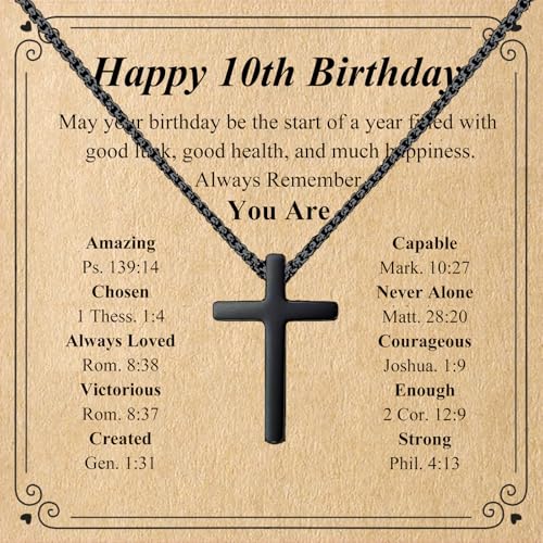 10-18 Years Old Birthday Gifts for Men, Black Cross Necklace Birthday Decorations Religious Christian Jewelry for Men, Son, Grandson, Nephew
