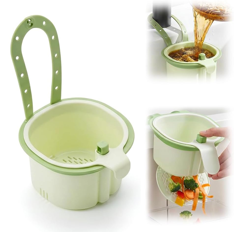 2026 New Kitchen Sink Strainer Basket Press Automatic Dumping Drain Filter Basket Hanging Self-Cleaning Sink Strainer (Green)