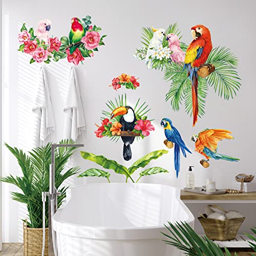 Bashom Sg2-108 Tropical Plants Parrot Wall Decals Green Leaf Birds Watercolor Stickers For Kids For Nursery Bedroom Living Room Art Home Decor Murals Removable #TOP2