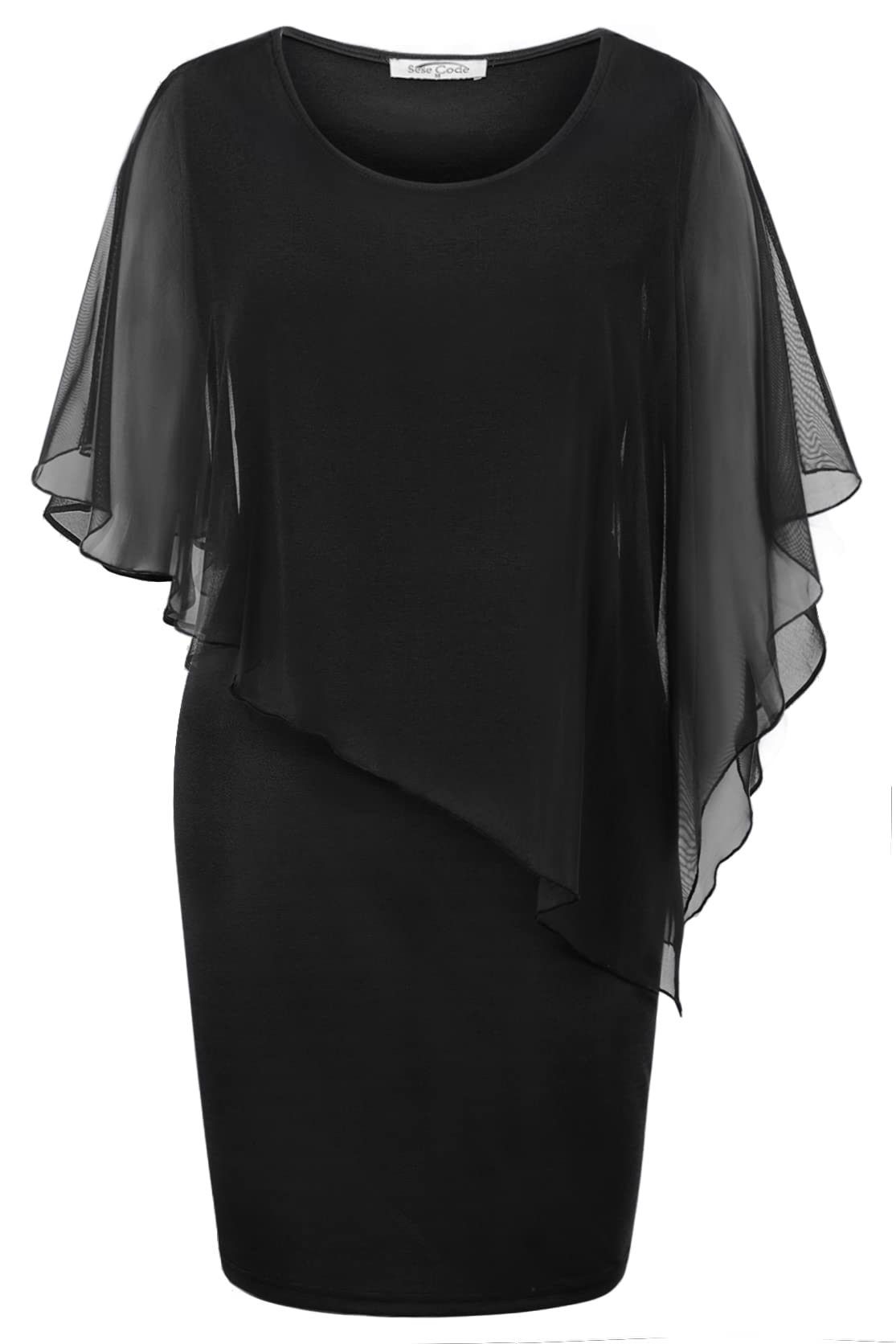 SeSe CodeWomen's Mesh Cape Overlay Bodycon Knee Length Pencil Dress for Wedding Guest