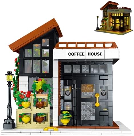 XMORK Cafe Building Blocks Set, 1512 PCS Coffee House with LED Light, City Sreet View Model Building Kit for Teens and Adults
