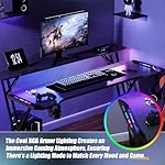 47 Inch Gaming Desk, Smart Computer Gamer Desk with LED Lights & Mouse Pad, Gaming Table with Power Outlet, Monitor Stand, Side Hook, Ergonomic Work Desk for Home Office, Carbon Fiber Black - Image 5