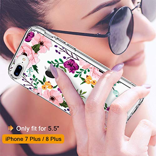 Giika Iphone 8 Plus Case, Iphone 7 Plus Case With Screen Protector, Clear Heavy Duty Protective Case Floral Girls Women Hard Pc Case With Tpu Bumper Cover Phone Case For Iphone 8 Plus, Small Flowers #TOP1
