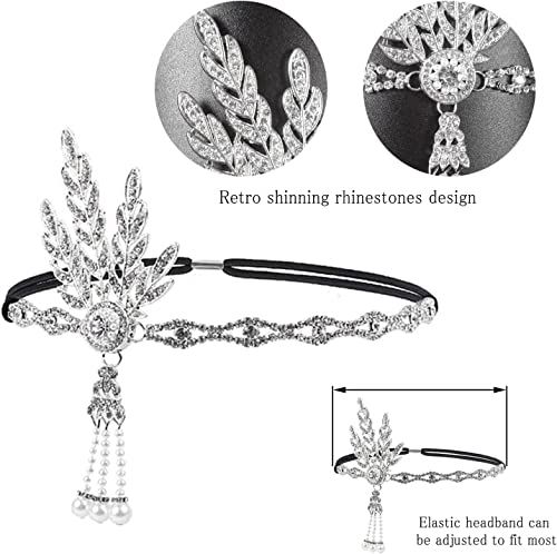 HezsCam 1920s Accessories for Women Black, Roaring 20's Theme Flapper Gatsby Set with Headpiece, Black Gloves, Fashion Necklace Earrings for 20s Fancy Dress Party - Image 4