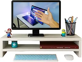 Suporte Monitor Duplo para Escritório e Desktop MDF - 50x20x10 Branco
