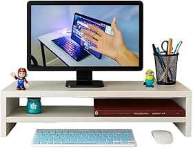 Suporte Monitor Duplo para Escritório e Desktop MDF - 50x20x10 Branco