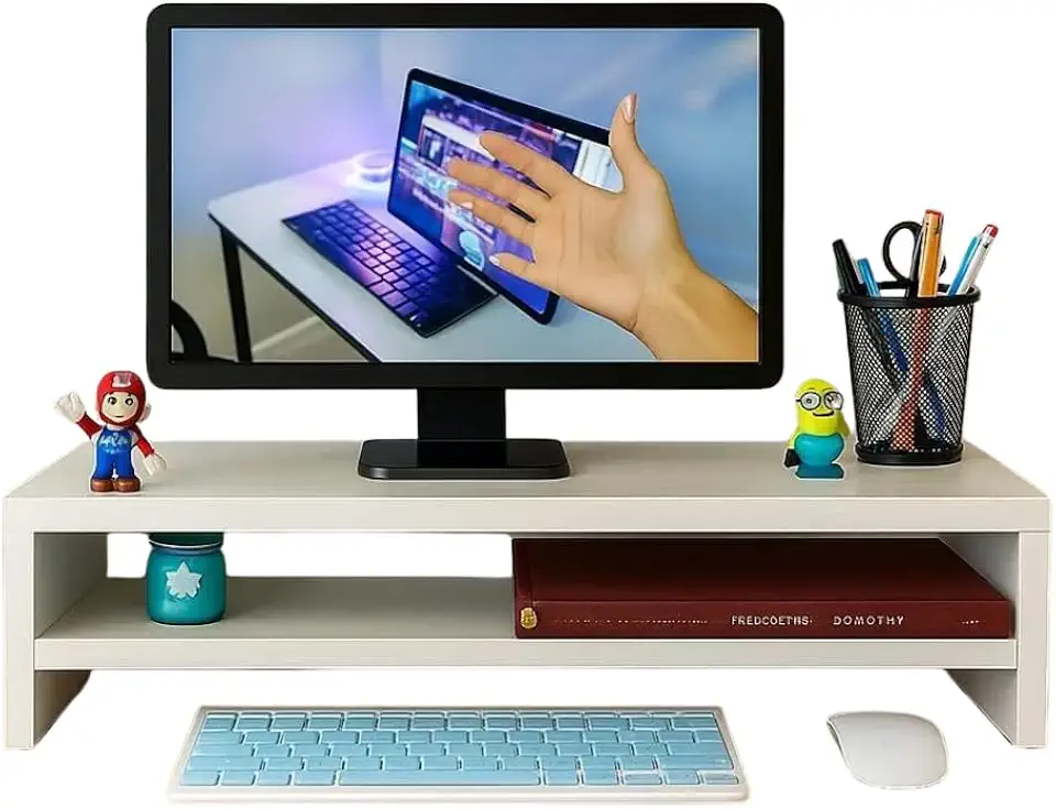 Suporte Monitor Duplo para Escritório e Desktop MDF - 50x20x10 Branco