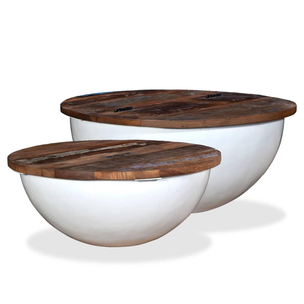 vidaXL Set Mesa de Centro Forma de Bol 2 uds Madera reciclada Blanco