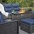 6 Peices Outdoor Patio Furniture Set with 44" Gas Fire Pit Table, Wicker Swivel Rocking Chairs Conversation Sets with Cushion, High Back Sectional Sofa with Gilder Chair for Yard Garden Porch, Blue