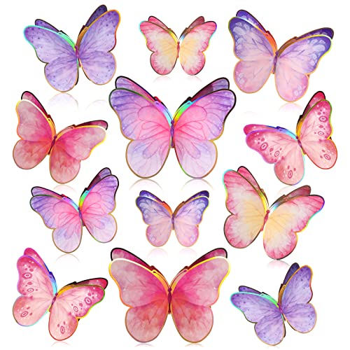 12 Set Butterfly Centerpieces For Tables 10 X 7 Inch Butterfly Party Decorations Butterflies Table Toppers Wall Decor For Girls Birthday Baby Shower Party Supplies, 6 Styles (Pink, Purple) #TOP21