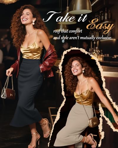 Huukeay 3 Pack Midi Skirts for Women Summer with Pockets A Line Flared Stretchy High Waist Long Skirt Dressy Casual4